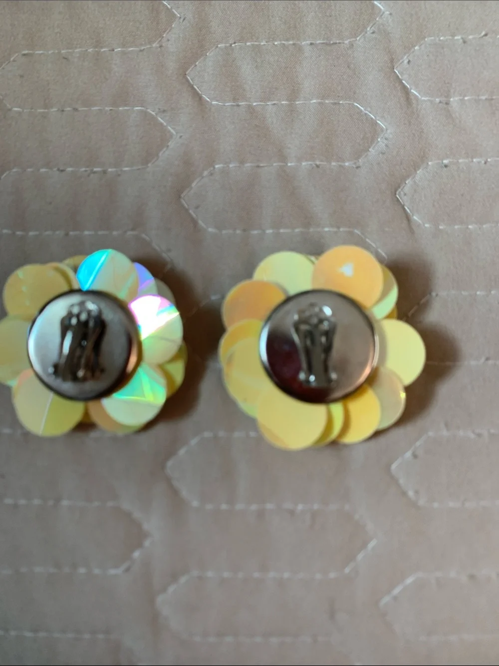 Yellow Sequin Flower Clip Earrings